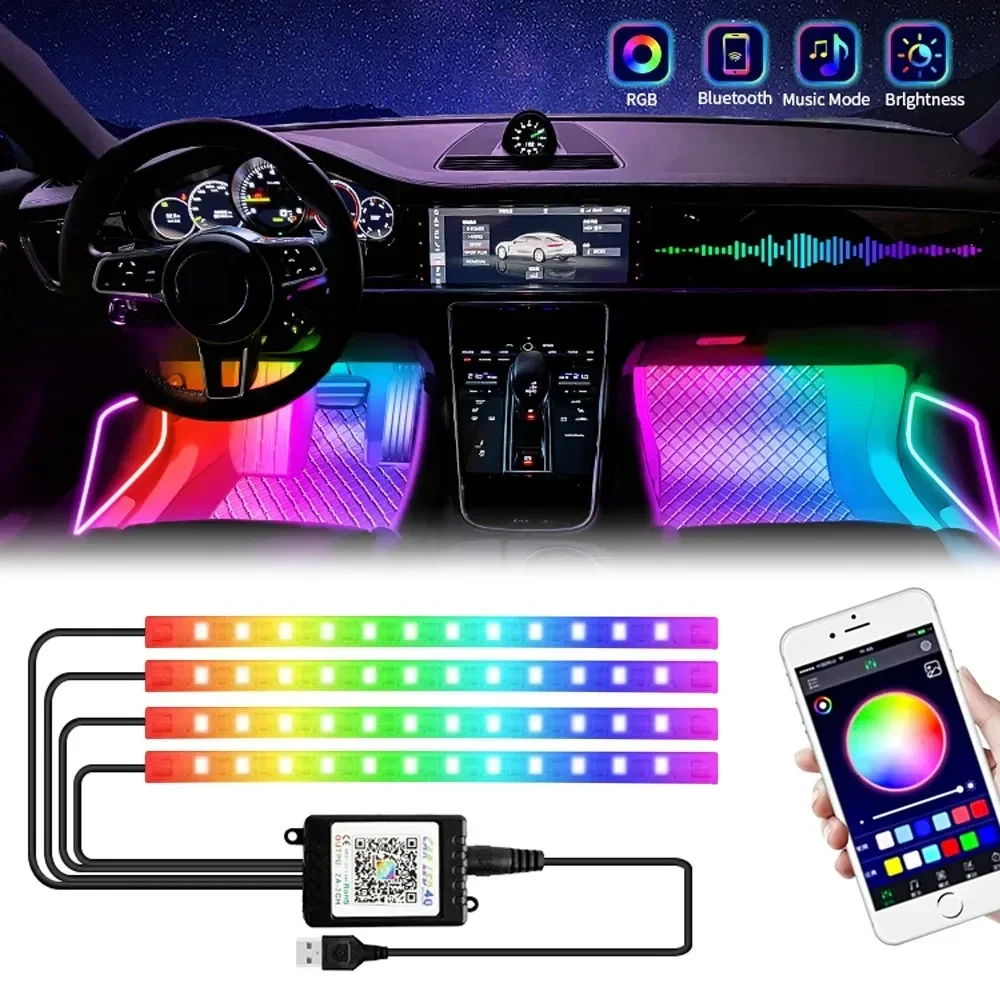 

Neon 36 48 72 LED Car Interior Ambient FootLight USB APP Control Auto RGB Atmosphere Decorative Lamps For Jeep Grand Cherokee