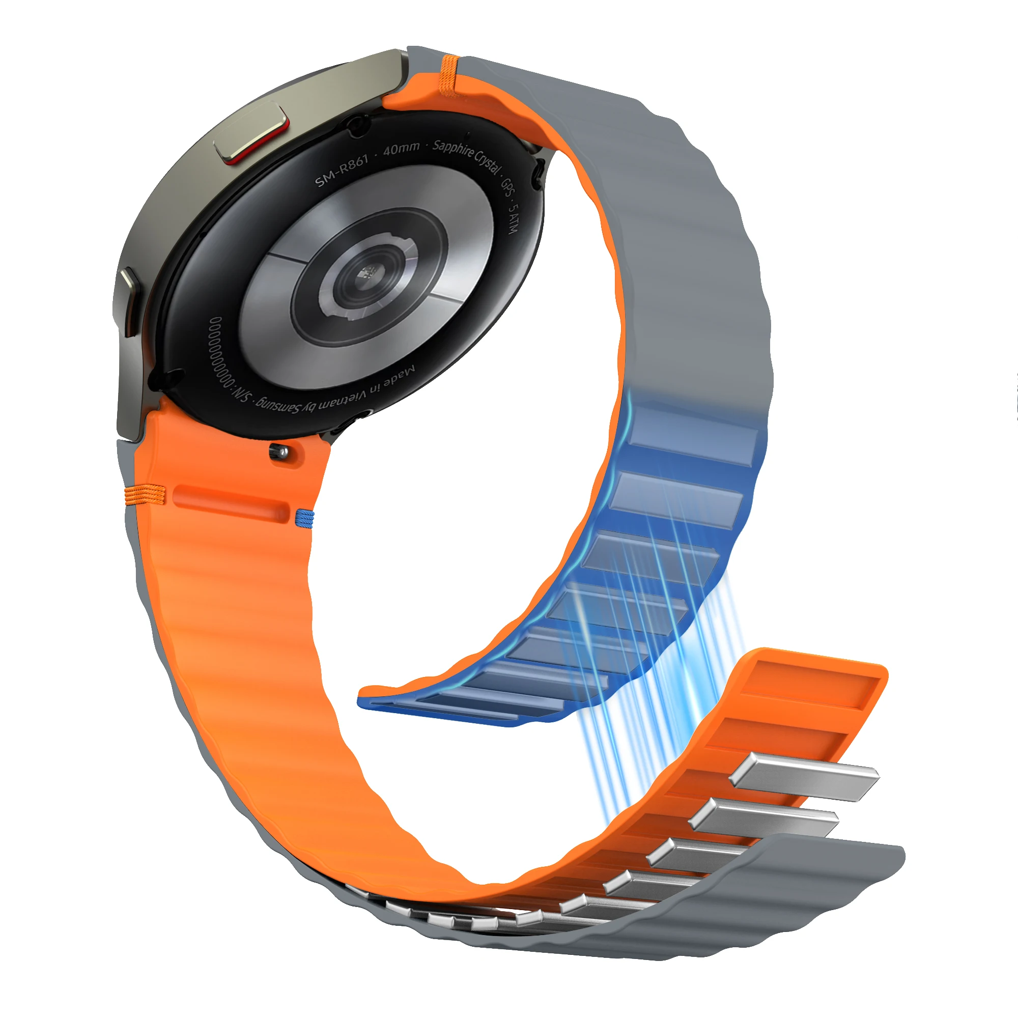 حزام مغناطيسي لساعة Samsung Galaxy Watch 7 FE بتغطية كاملة حزام رياضي مناسب لساعة Samsung Galaxy Watch 5 Pro/6 Classic/4 Classic