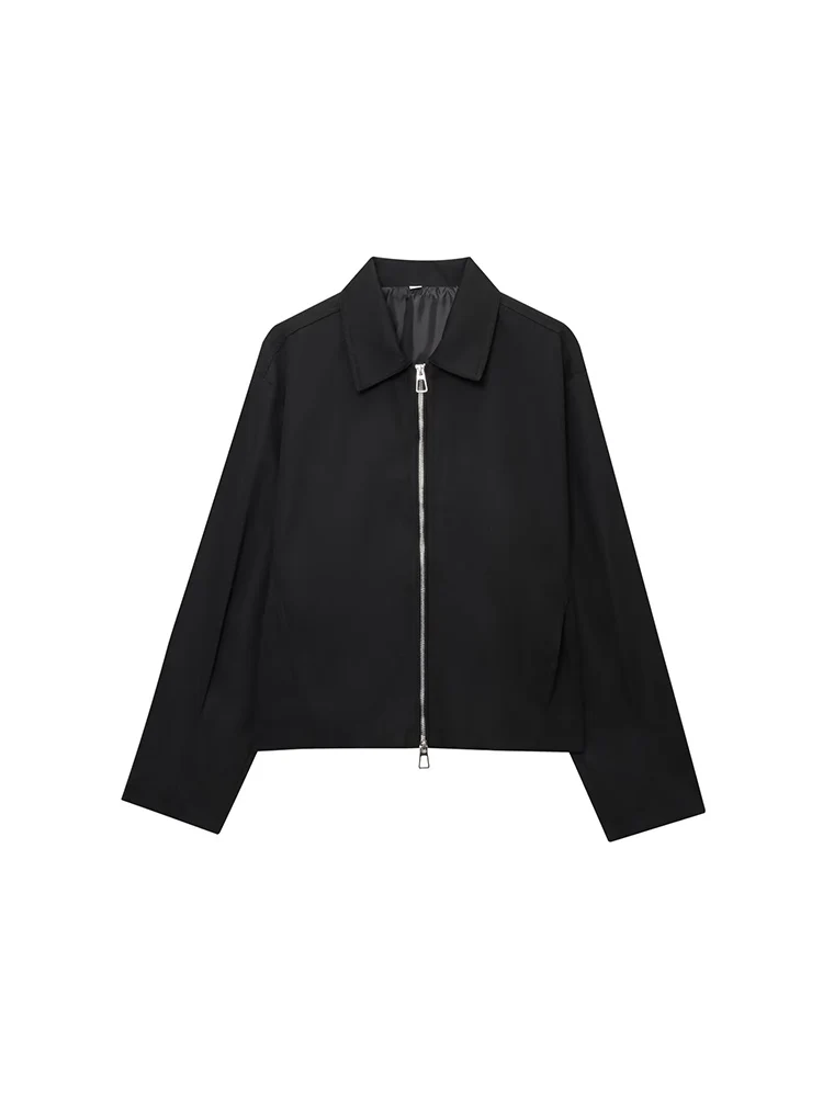 TFMLN 2025 الخريف المرأة فضفاضة Bomber سترة عادية التلبيب جيب سحاب أكمام طويلة معاطف فضفاضة موضة الترفيه الشارع ارتداء #2