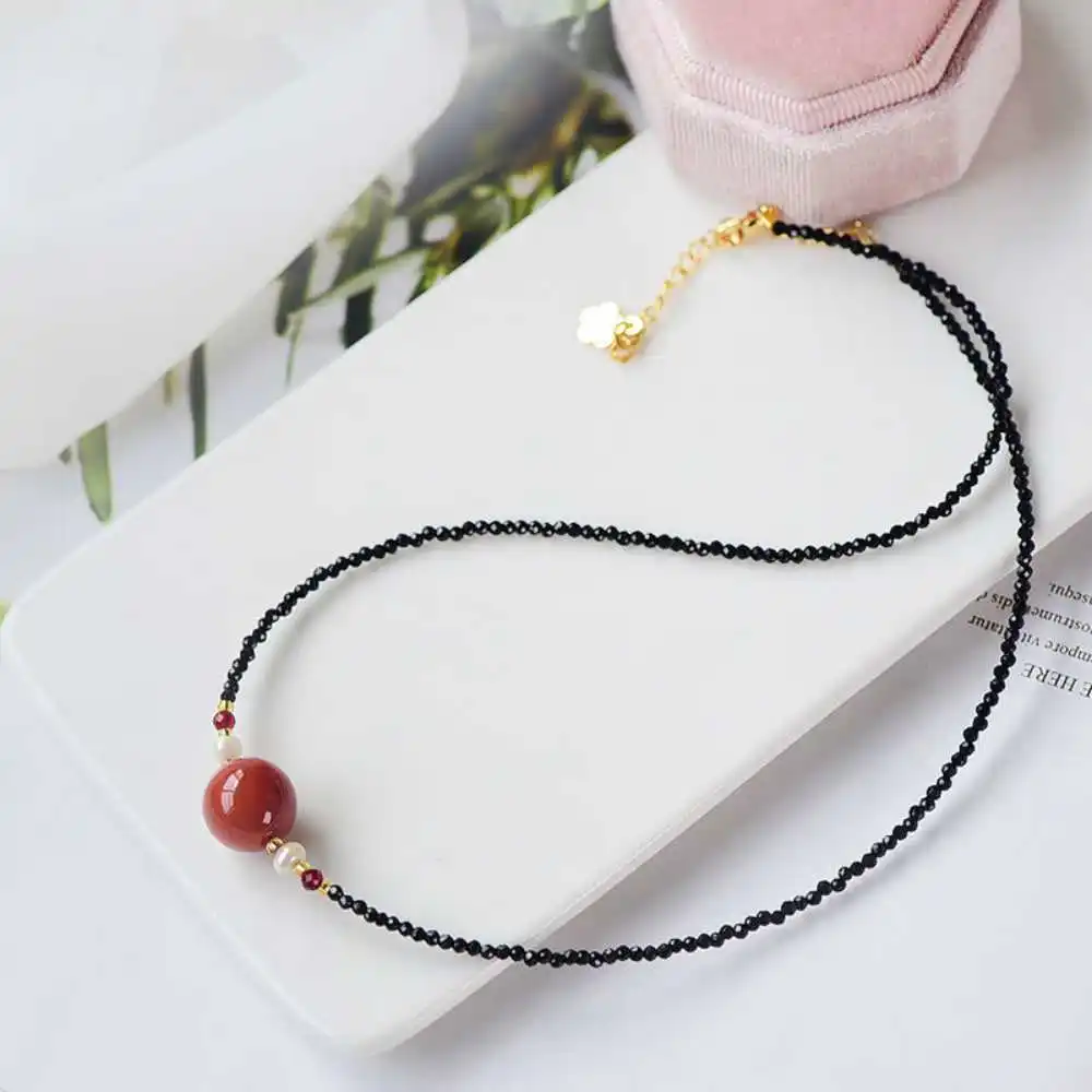 

Freshwater Pearl Black Spinel Red Agate Beads Necklace Prayer Meditation Bohemia Yoga Healing Classic Blessing Cuff