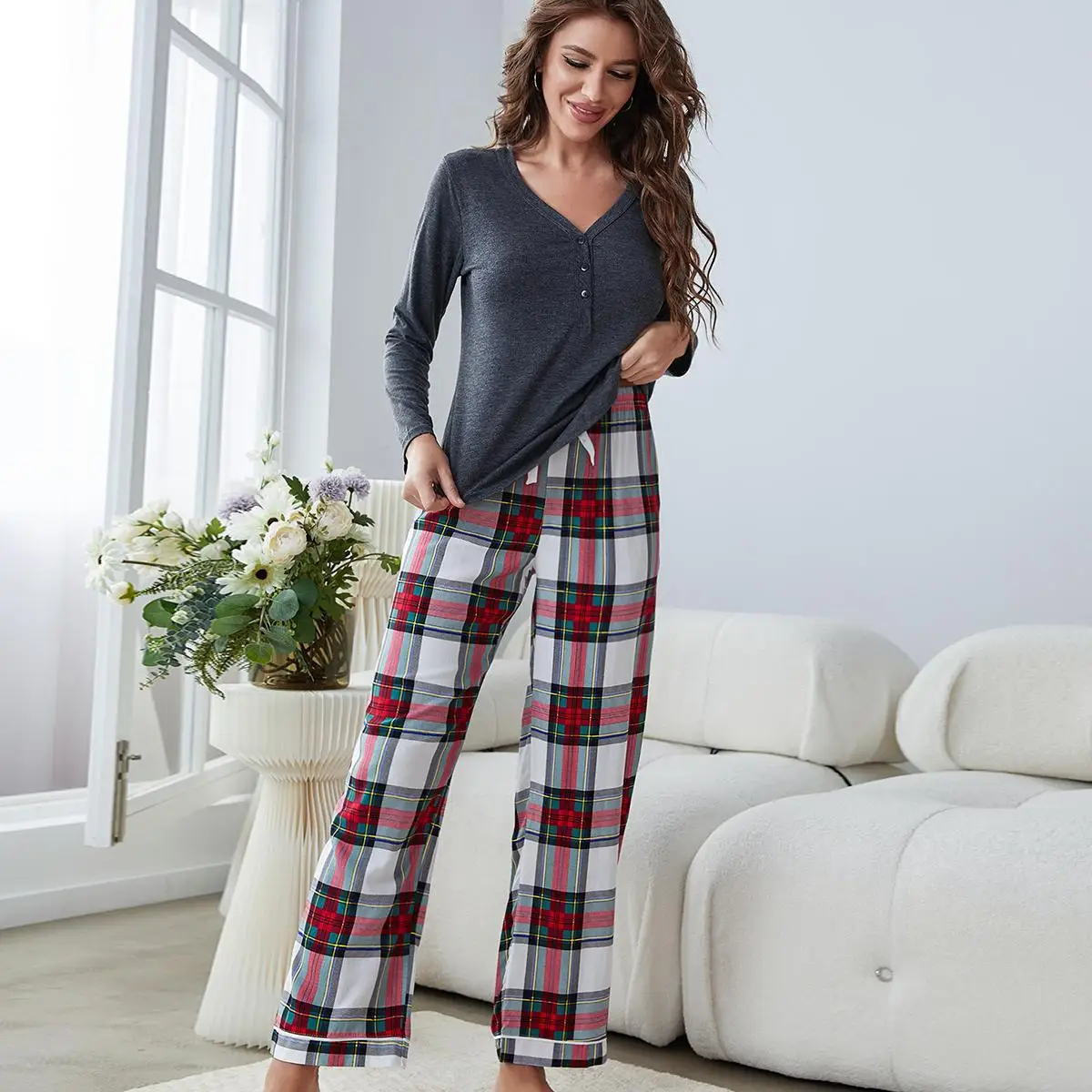 Damen-Pyjama-Sets, Herbst und Winter, lässig, langärmelig, lange Hosen, Loungewear-Anzug, Nachtwäsche, Kleidung für Damen