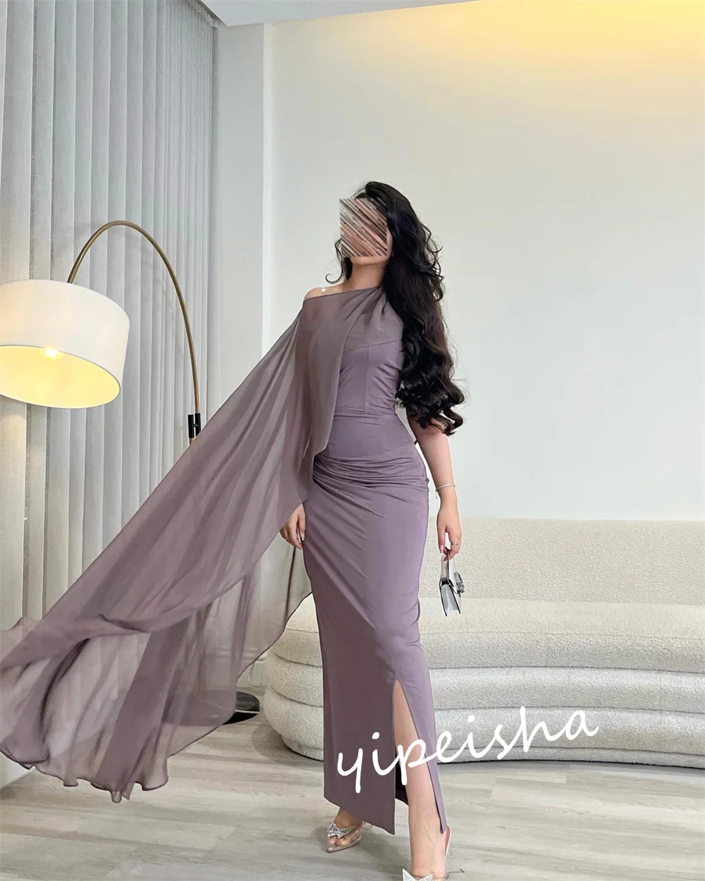 Jiayigong Prom Chiffon plissettato Celebrity a-line monospalla abito per occasioni su misura abiti lunghi