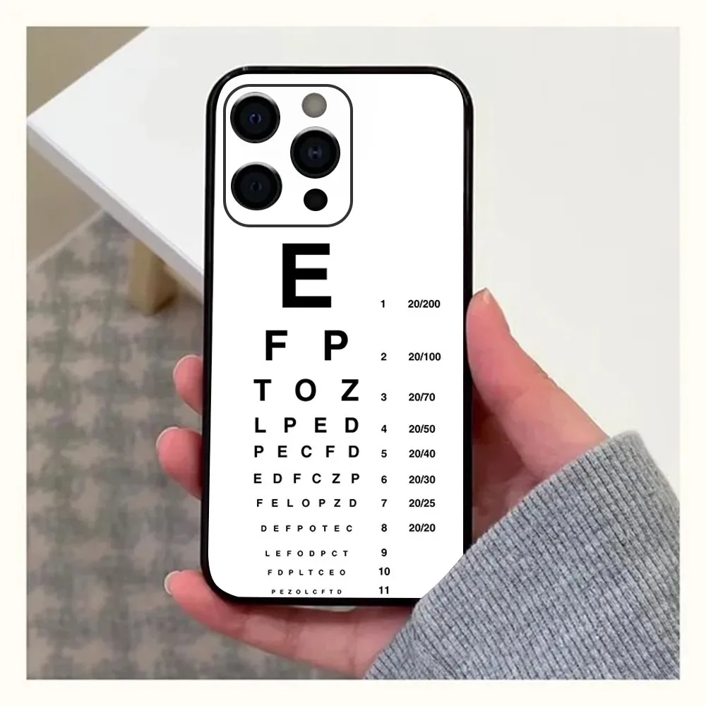 Medical Eye Vision Chart Phone Case For Apple iPhone 15,14,13,12,11,Pro,X,XS,Max,XR,Plus,Mini Soft Black Cover