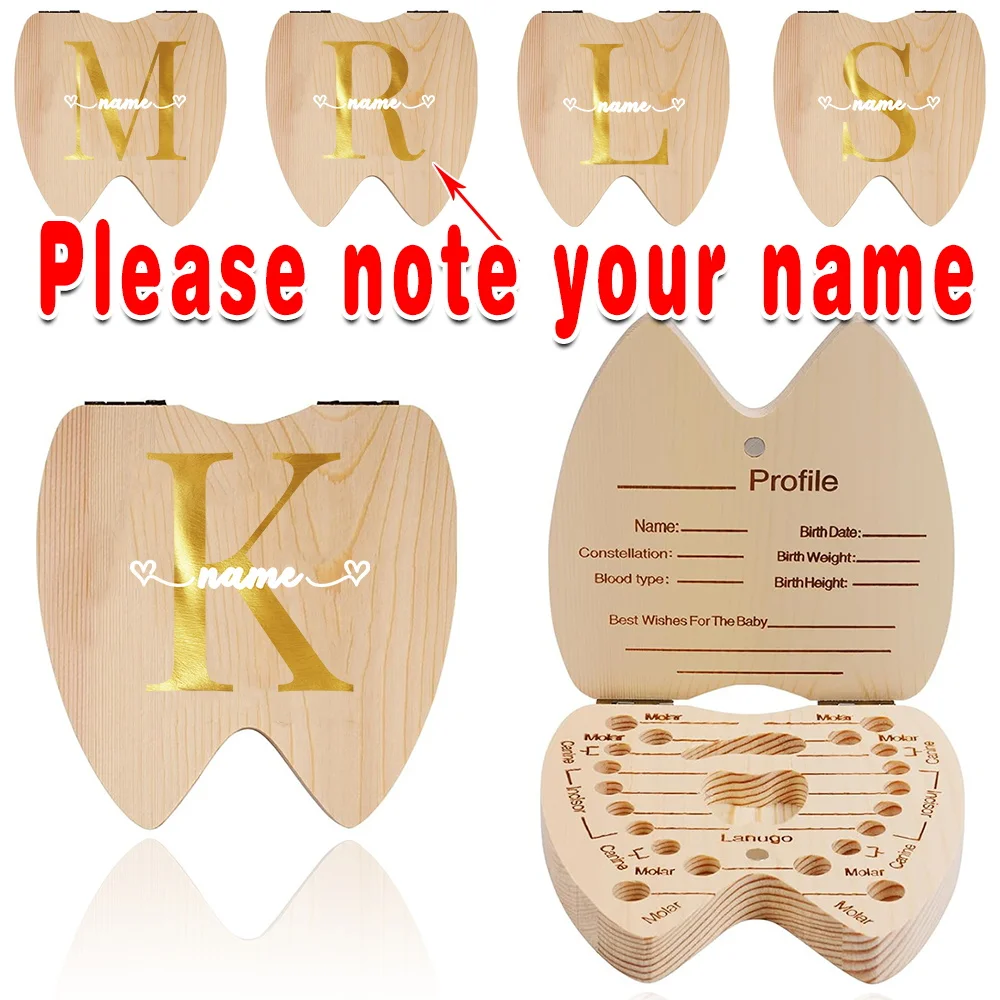 Customized Name Wooden Baby Lost Tooth Box Kid Keepsake Teeth Organizer Case Recording Child Milk Teeth Memory Personalized DIY