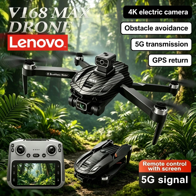 Dron Lenovo V168 MAX 8K HD 5G GPS con Motor sin Escobillas, Largo Alcance, Evitación de Obstáculos, Plegable, Quadcopter RC