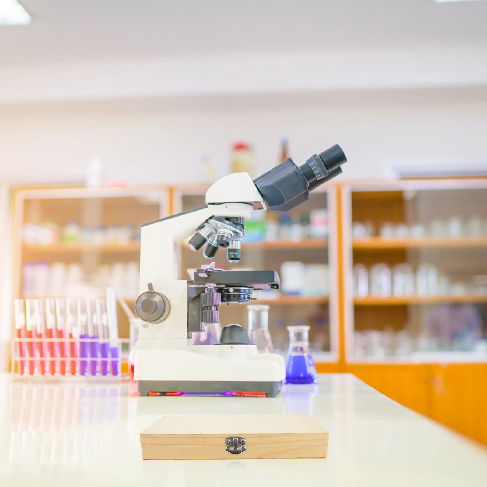 

50 Slots Wooden Microscope Slide Storage Box Premium Slide Holder For Labs Education Use Multi Slot Container