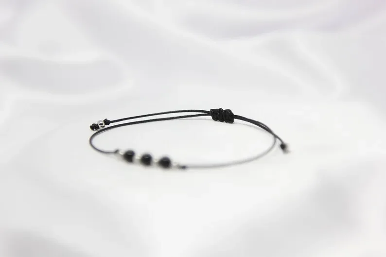 Black Tourmaline Protection Delicate Crystal Bracelet for Men October Birthstone for Women