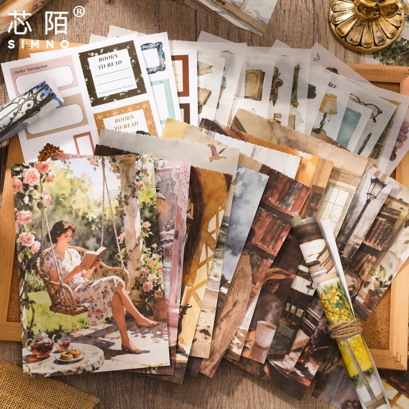 50Pcs Large Reading Girl Themed Sticker & Scrapbook Paper Book, Art Girl Illustration, Journal Collage Base Decor Supplies
