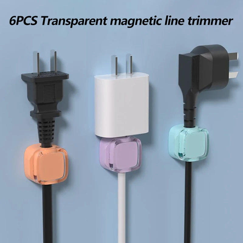 

6PCS Transparent Magnetic Cable Management Clips Multi-Colored Cord Organizer Desk & Wall Mounted Hooks For Phone Data & Charger