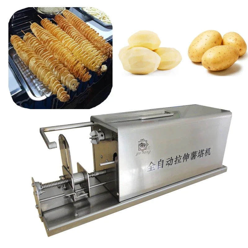 Automatic Stretch Stainless Steel Potato Slicer Chips Cutter Tornado Potato Machine Spiral Twisted Potatoes On A Stick