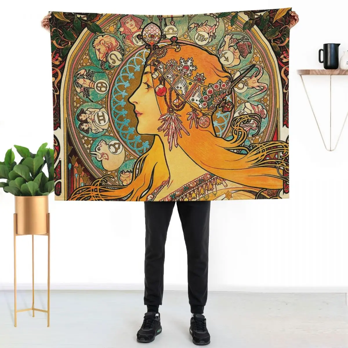 HD. Zodiac (Original version), by Alphonse Mucha (1896) ORIGINAL COLORS Throw Blanket Bed Fashionable Decoratives Blankets