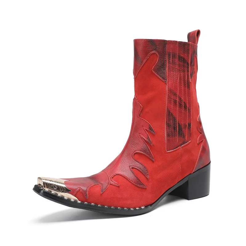 

High Top 5cm Boots Genuine Cow Leather Fashion Men's Quality Height Ankle Increased Shoes Men Winter Zip Pointed Toe Boots