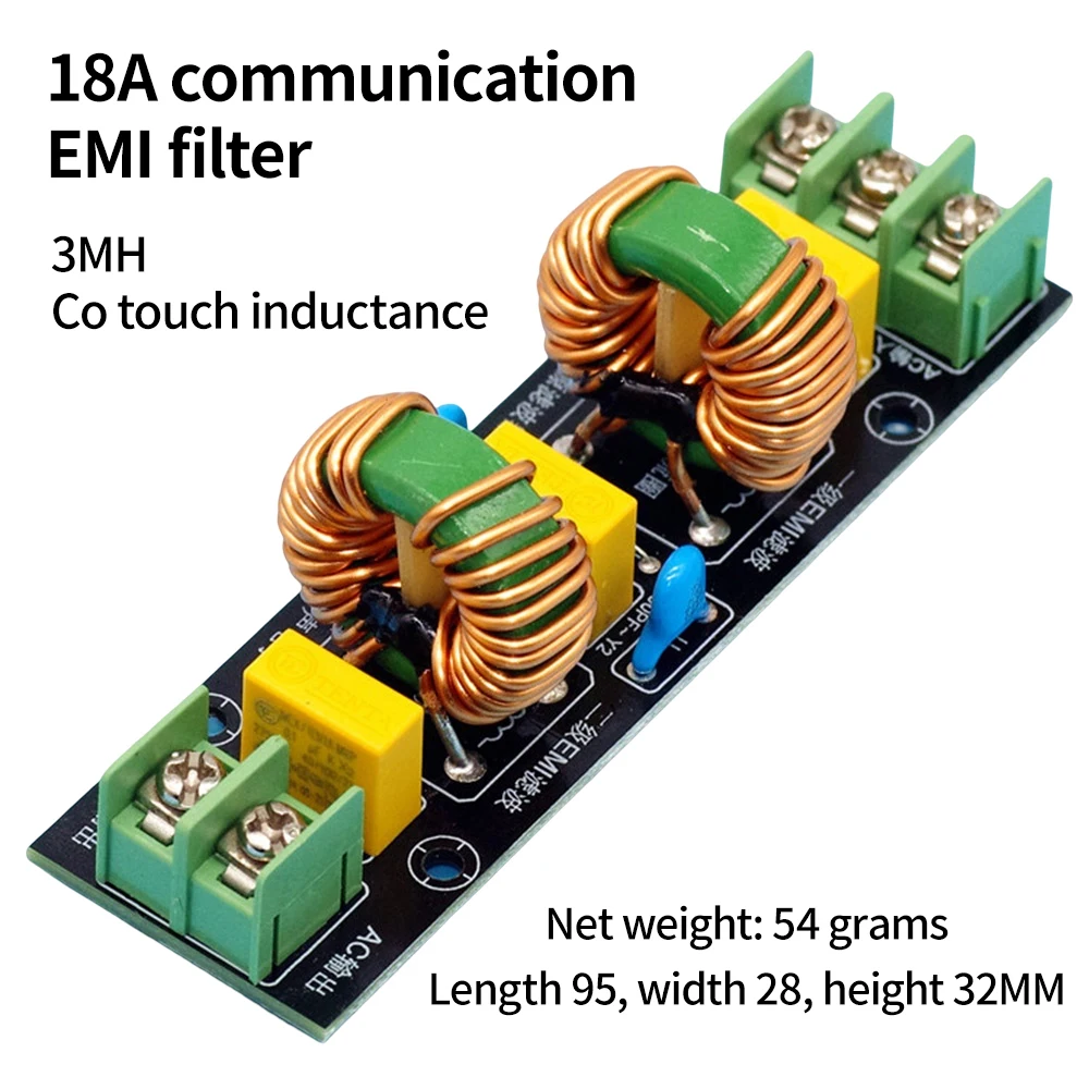 2A 4A 10A 18A 0.01UF-0.47UF Common Mode Inductive Filter 110-250V 10MH 8MH 3MH High Power Single-phase Power Filter Board