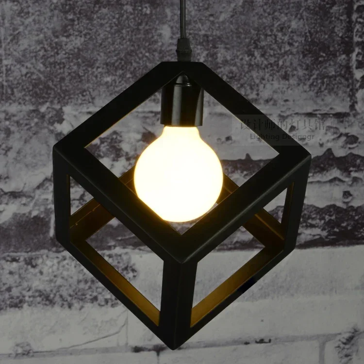 

Cube iron black creative pendant lights vintage restaurant lamp bedroom pendant light foyer pendant lamps