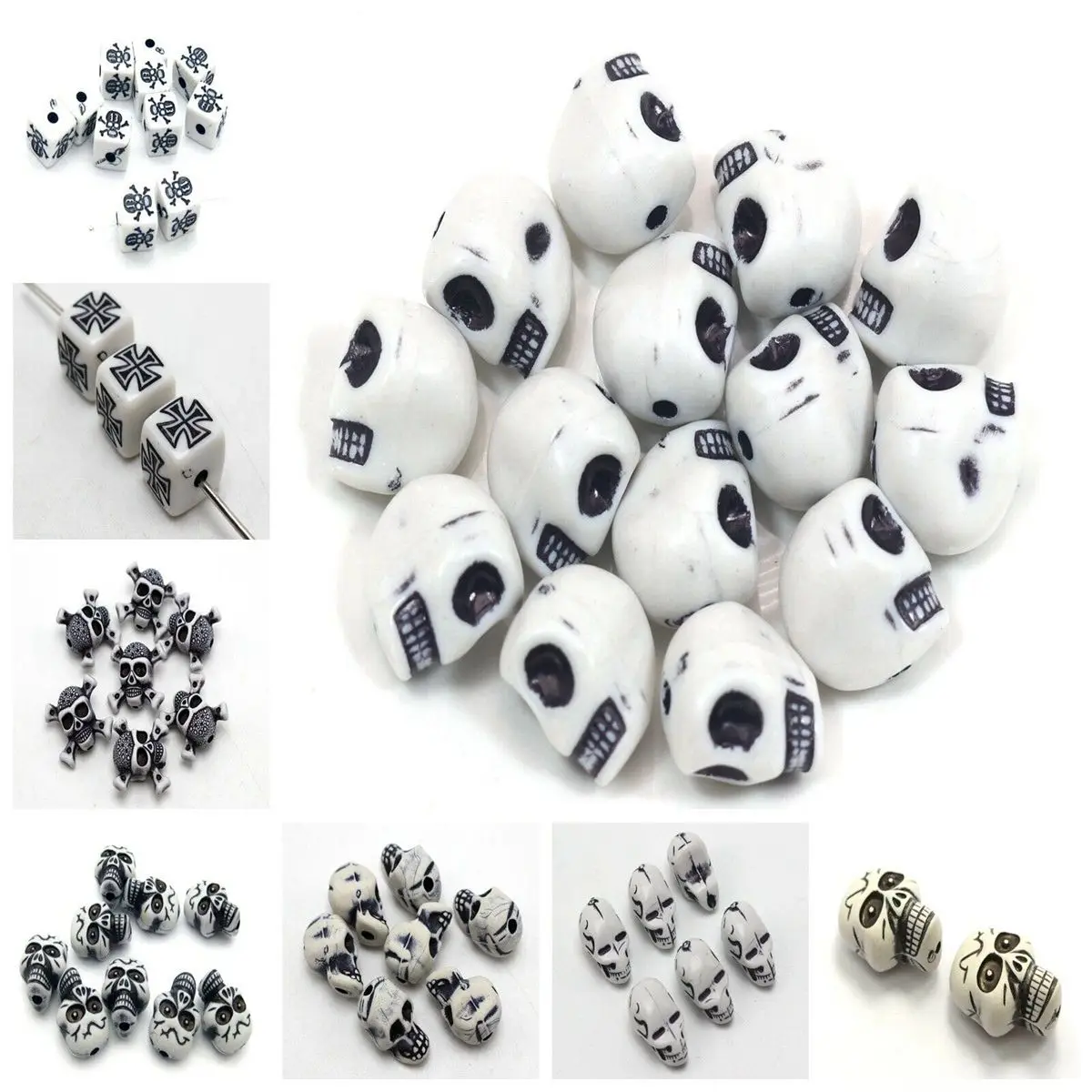 Craft DIY White Large Halloween Gothic Skull Bones Acrylic Beads Various Shape