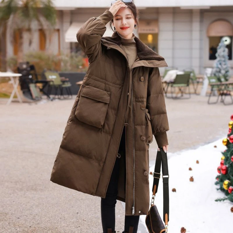 Winter Clothes Women Knitted Large Collar Medium Long The Knee Down Cotton Jacket Thickened Jacket  Winter Coat Women