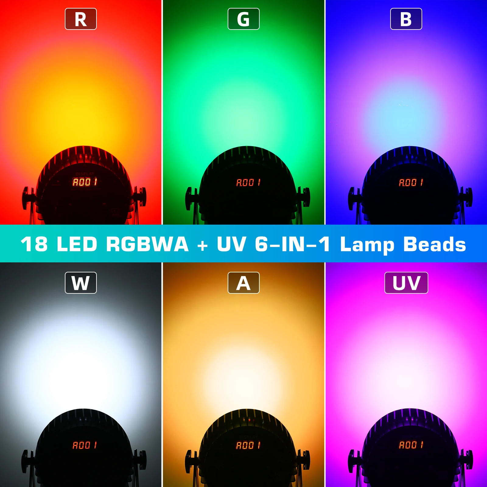 U'King 4PCS 18x10W RGBWA+UV 6IN1 Par Light DMX512 Disco Light Strobe Effect LED Stage Lighting for Disco Dance Hall Party