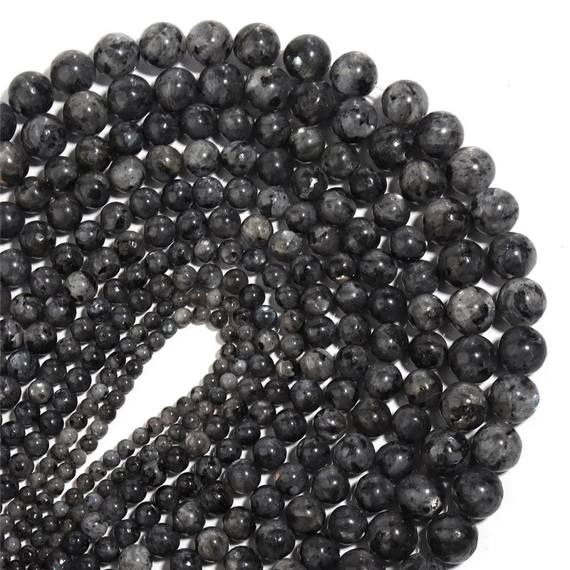 Labradorite Larvikite Natural Stone Beads Black Round Loose For Jewelry DIY Making Bracelet Accessories 15" 4/6/8/10/12mm