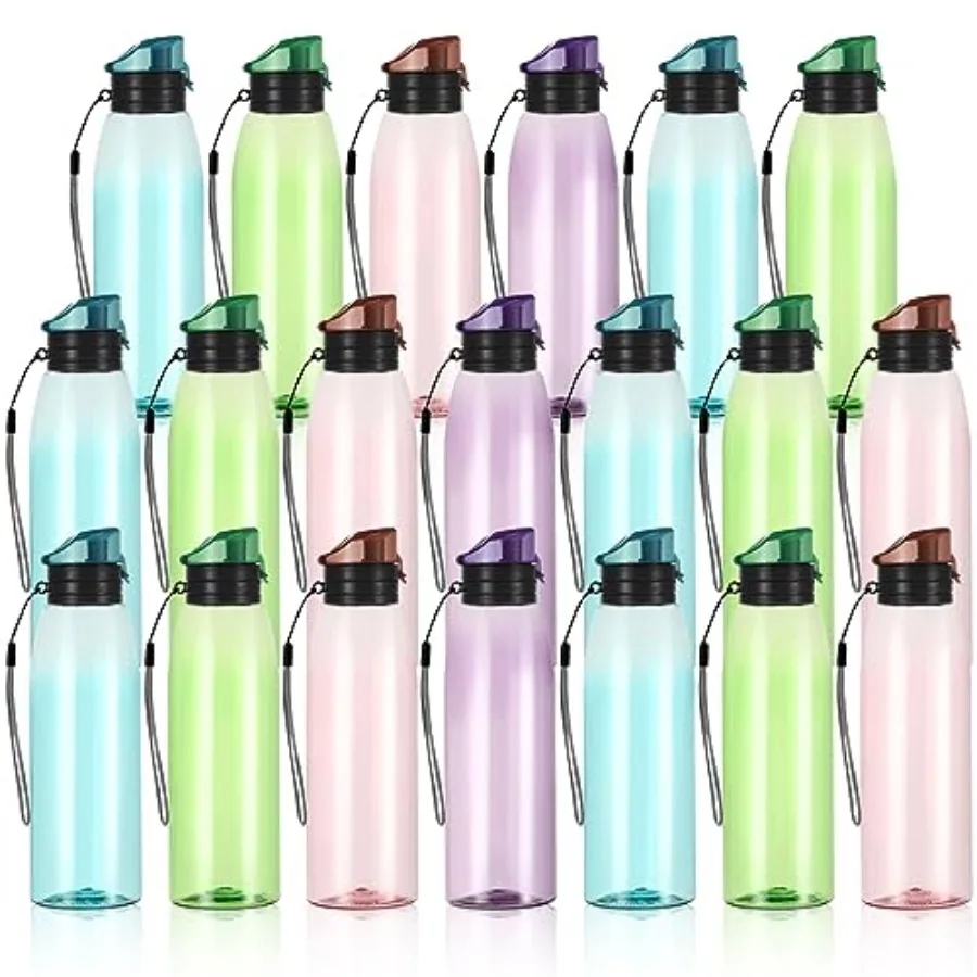 

20-Piece Water Bottle Set - Clear Plastic 17 oz Sport Drink Bottles with Leakproof Flip Top for Travel Gym Camping Hiking Multi