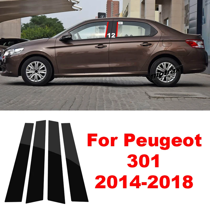 Car Glossy Door Trim Pillar Posts Window Trim B C Column PC Sticker Decoration for Peugeot 301 2014-2018 Accessories