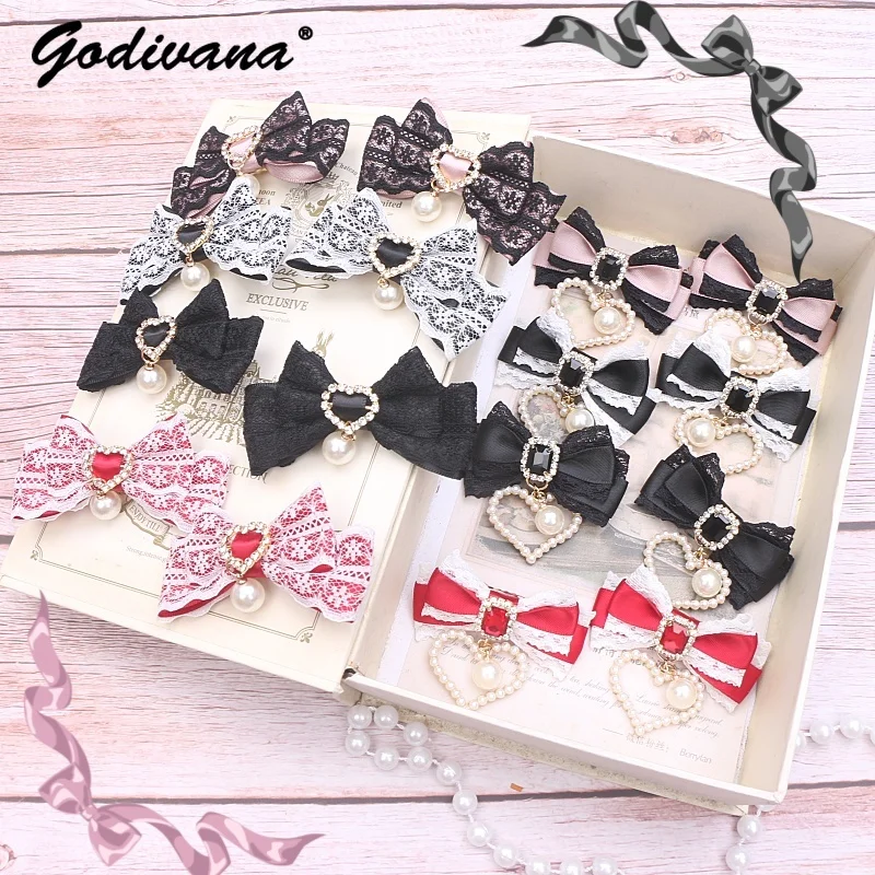 

Handmade Japanese Mine Series Girls Hair Clip Headdress Sweet Cute Lace Bow Rhinestone Pearl Barrettes Side Clip for Women