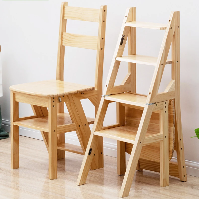 Solid Wood Ladder Chair Household Ladder Chair Folding Dual-use Ladder Stool Indoor Climbing Pedal Stair Multi-function