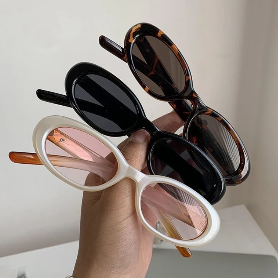 แว่นกันแดดทรงรีวินเทจผู้หญิงใหม่สไตล์อินเทรนด์แว่นตาแฟชั่นแบรนด์หรูดีไซเนอร์แว่นตาเฉดสี UV400 กาฟาส เดอ โซล