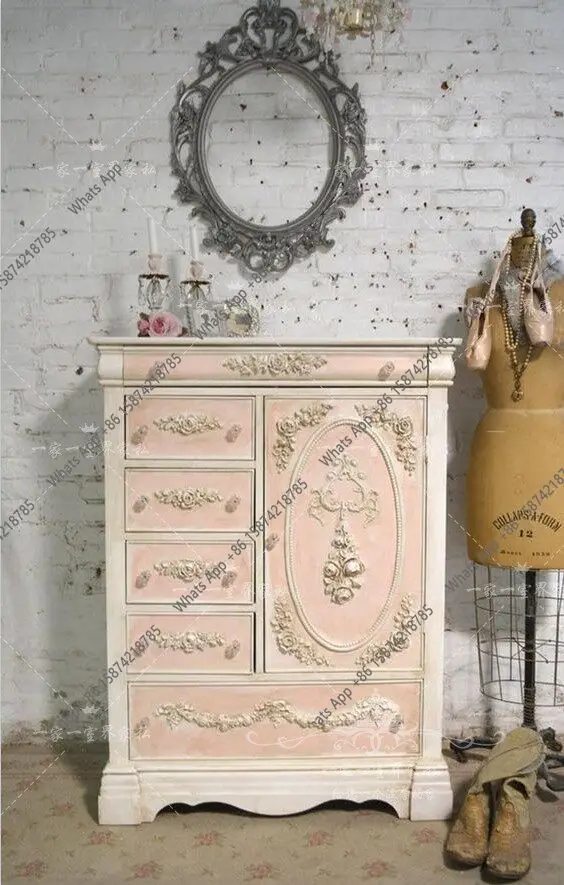 

Французский ретро-шкаф из массива дерева с резьбой, американский деревенский шкаф-купе с одной дверцей, детский шкаф для хранения вещей в спальне, комод.