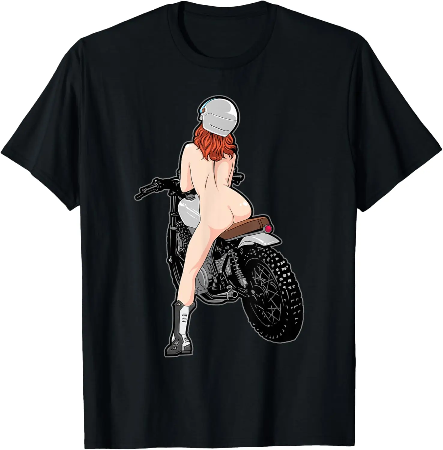 

Ride Naked Nude Girl Riding Motorcycle Cafe Racer T-Shirt
