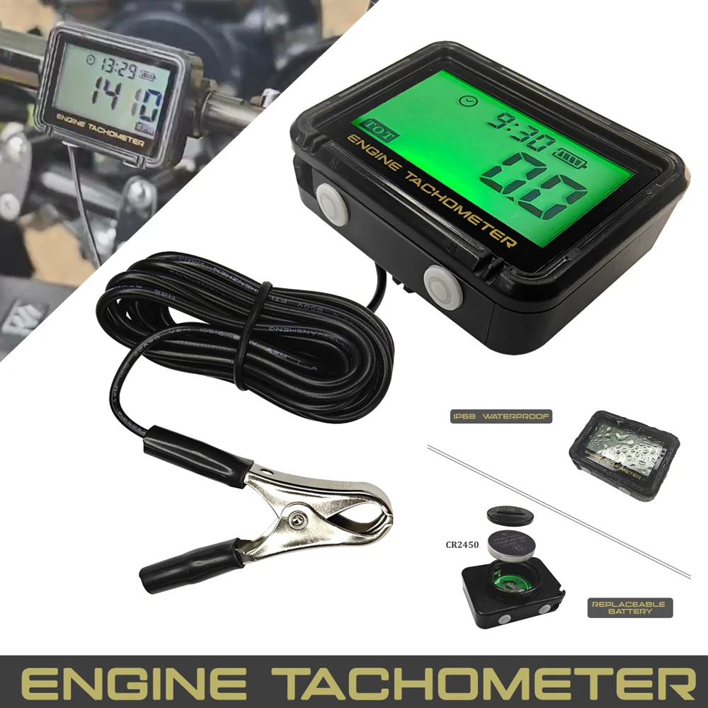 Huge Screen Tachometer Motorcycle Digital Engine Rpm Gauge Tach Hour SVC Clock Waterproof Meter High Rpm Alarm for Boat Moto