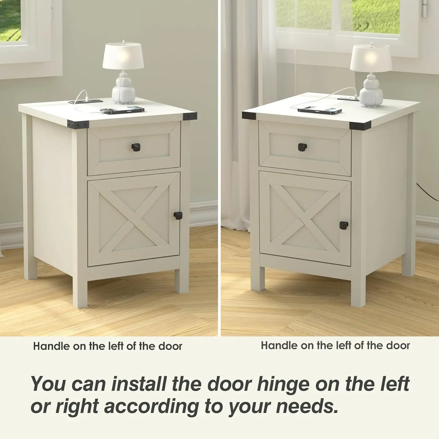 ホワイトサイドテーブル、納屋のドアと引き出し付きの素朴なエンドテーブル、素朴なフローティングナイトスタンド、モダンなベッドサイドテーブル、ナイトスタンド用