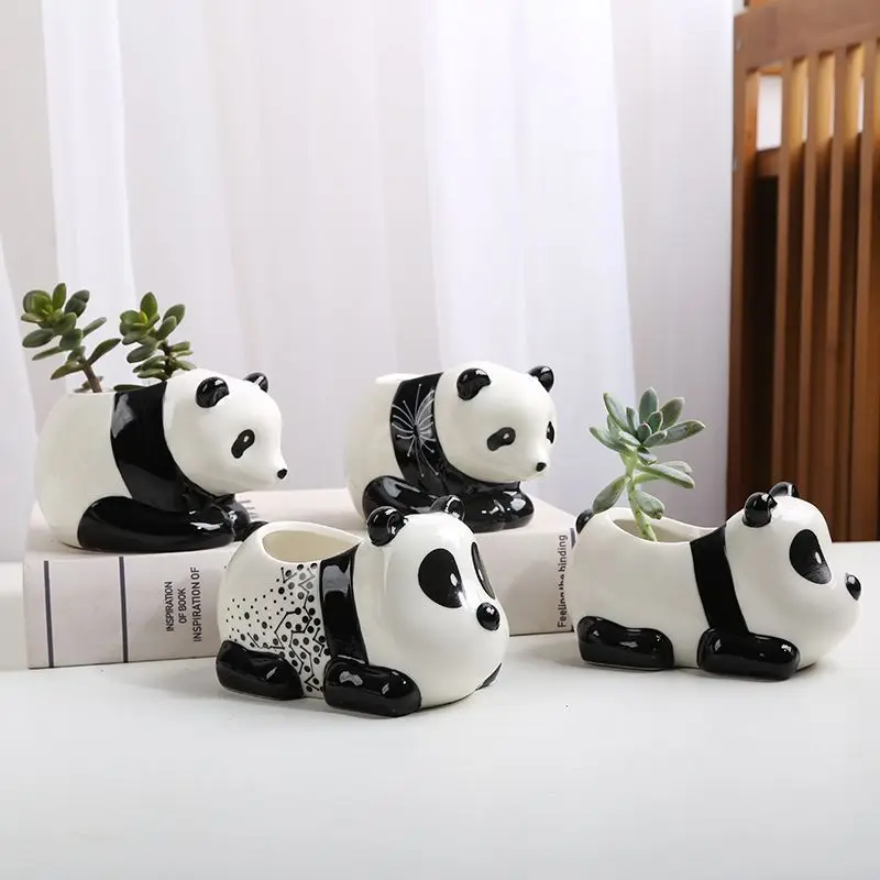 Creative Ceramic Flower Pots New Niche Cartoon Pandas Personalized and Cute Flower Pots Small and Cute Desktop Decoration