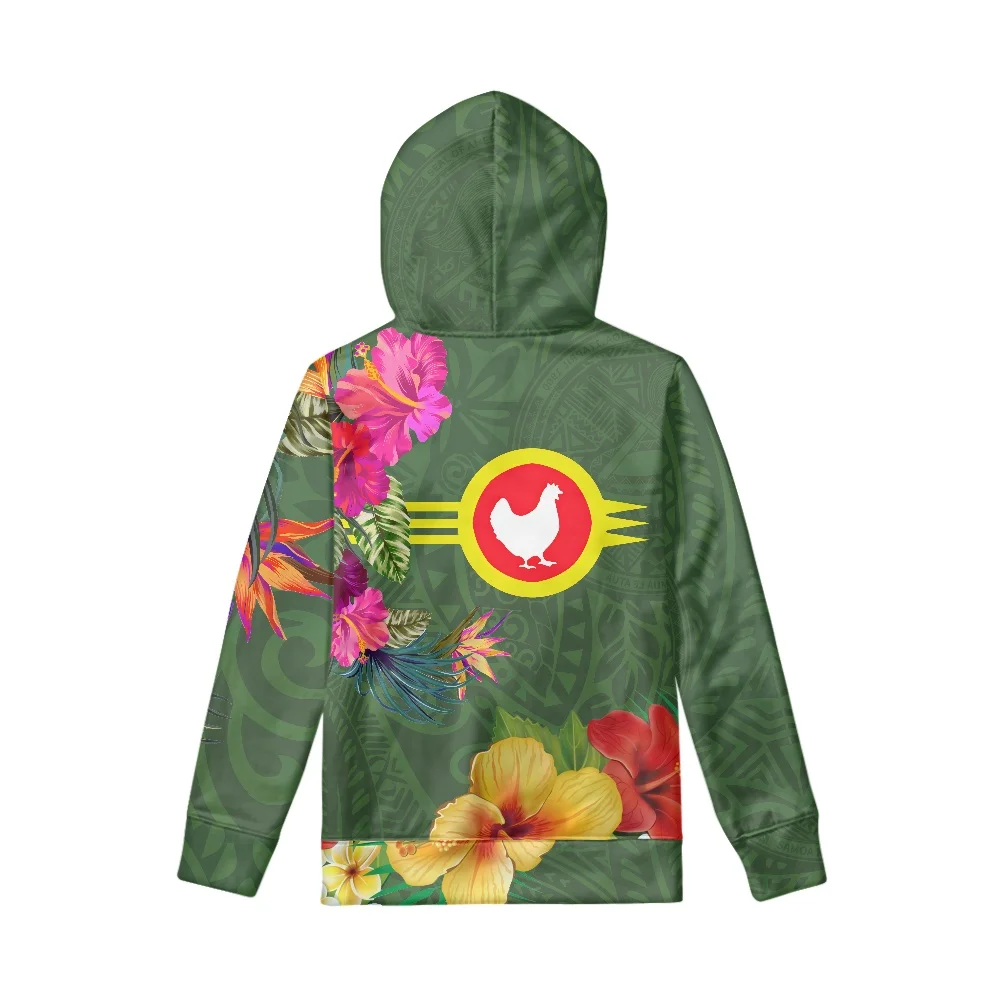 Samoa Hibiscus Flower Printing Green Hoodies New Style Children's Thin Long Sleeve T-Shirt Boys' Daily Wear Casual Sweatshirts