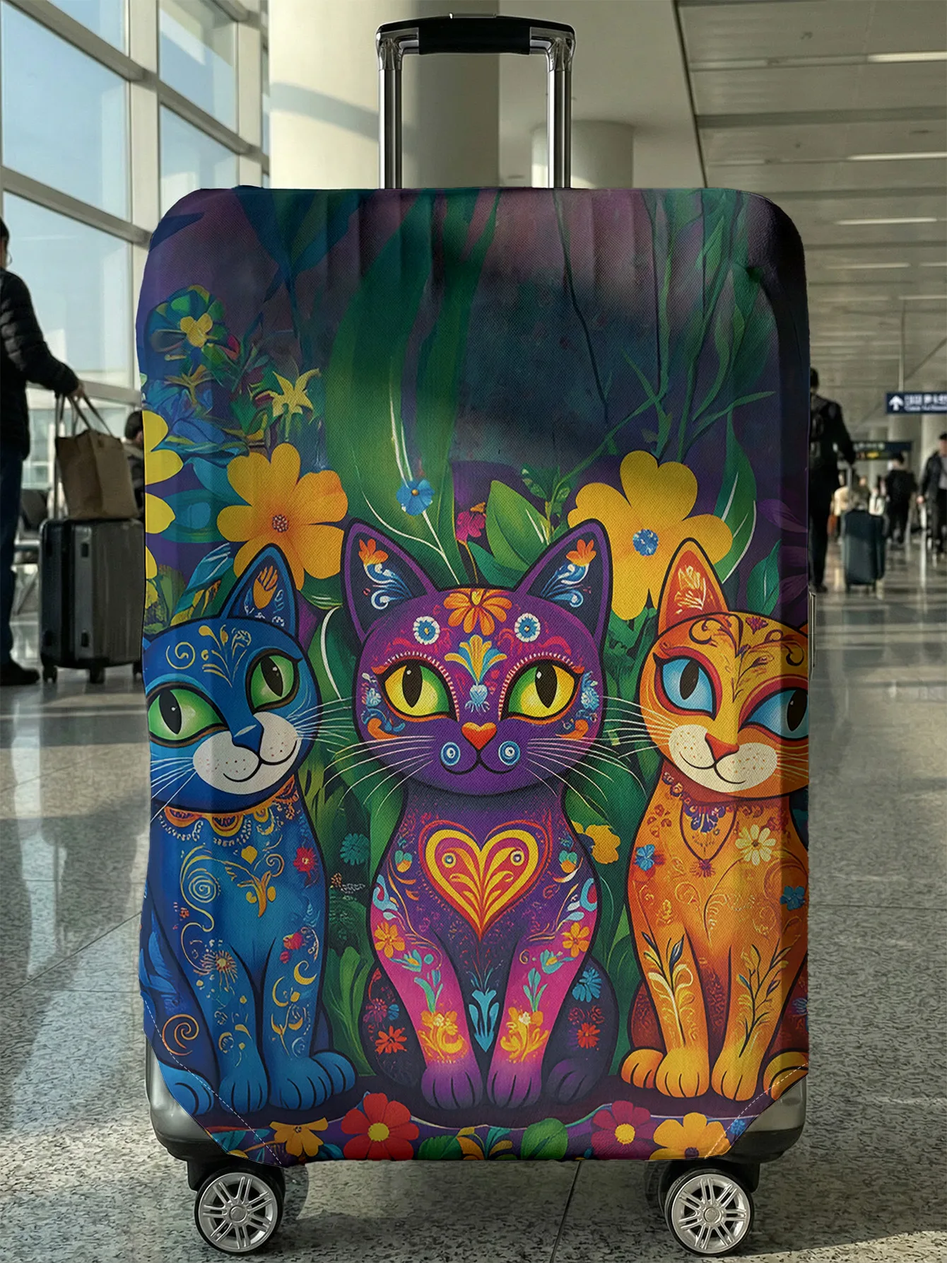 

Красочный чехол для багажа в мексиканском стиле с изображением кошки и цветов, подходит для чемоданов 18-32 дюймов, чехол-накладка на ручку чемодана, дорожные аксессуары