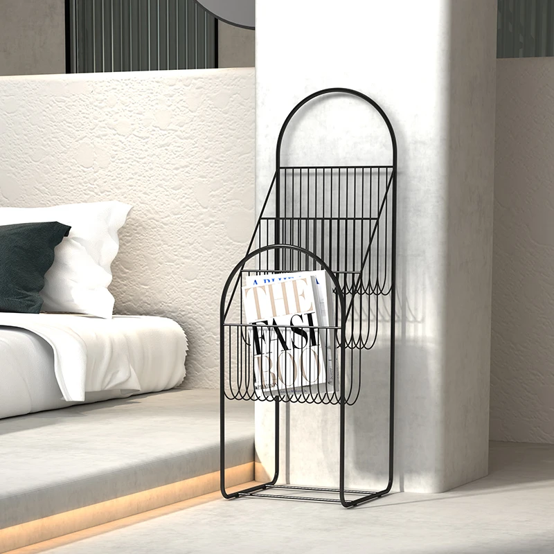 

Nordic Magazine Rack Floor-Mounted Book Shelf the Newspaper Stand Newspapers Rack Storage Rack Wrought Iron Bookcase