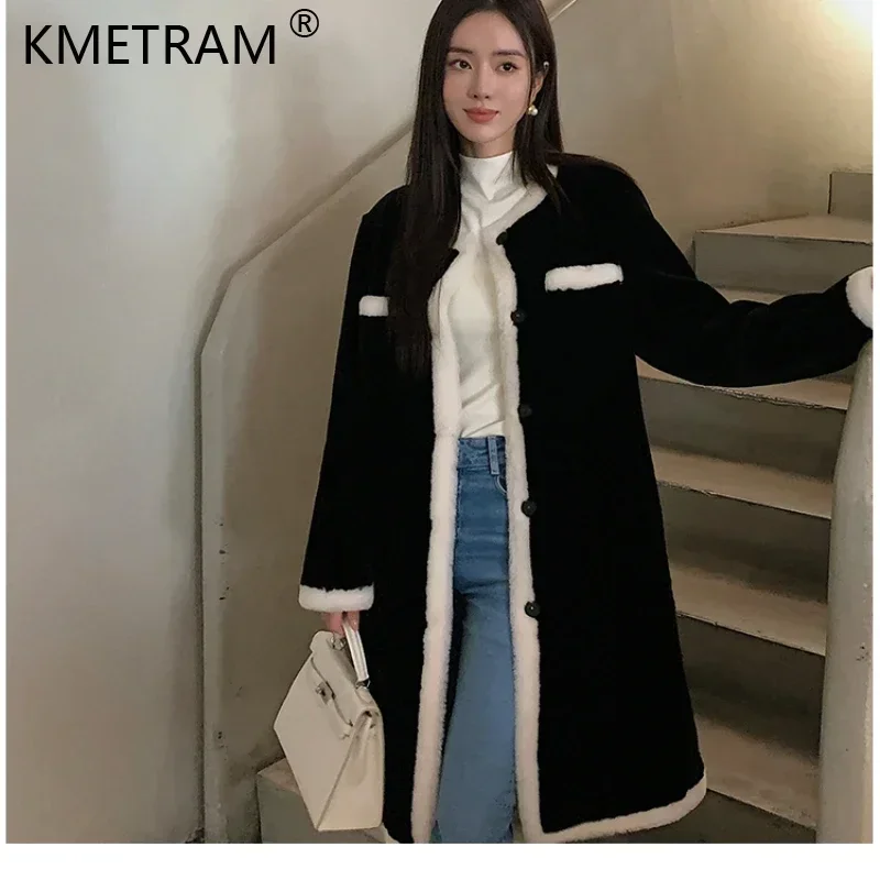 Genuine Leather Fur Jacket for Women Luxury Real Fur Coat Winter Long Natural Merino Sheep Fur Coats Contrast Color Outerwears