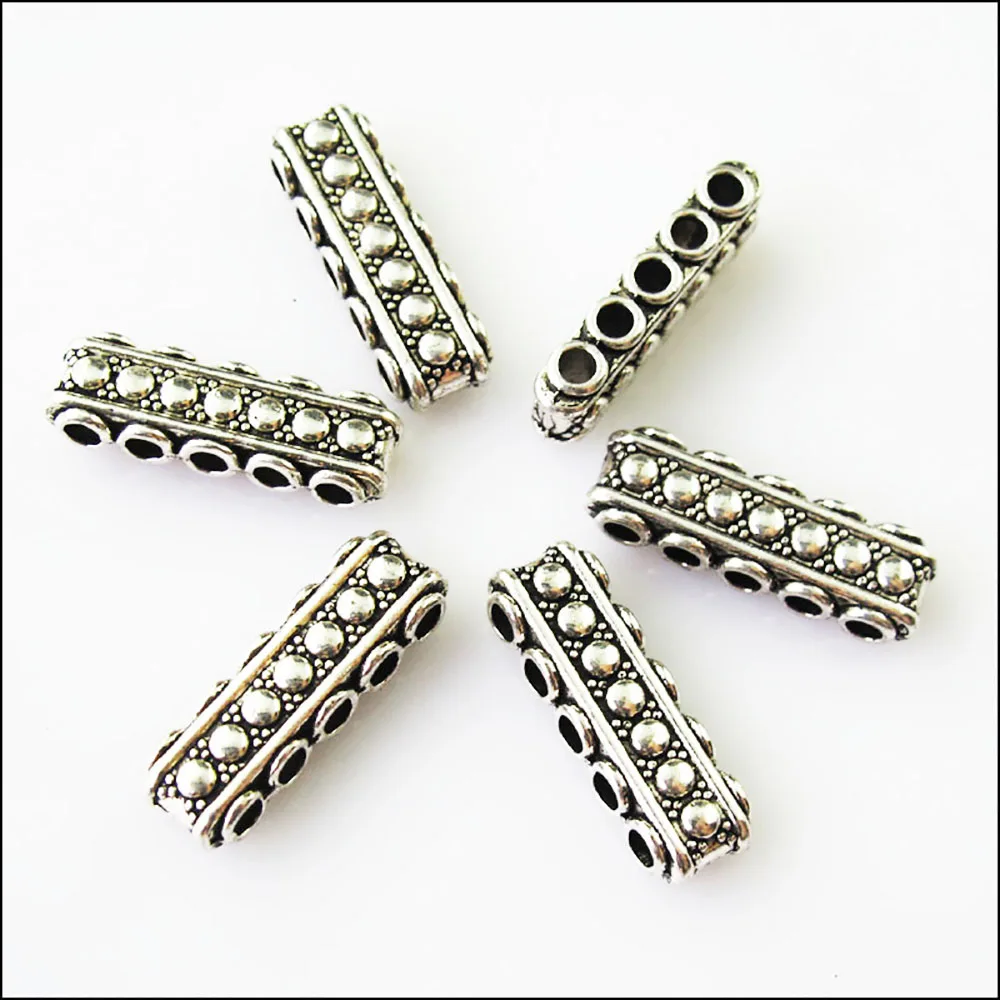 12Pcs Antiqued Silver Color 5-5Holes Spacer Beads Bars Charms Connectors 8.5x23mm
