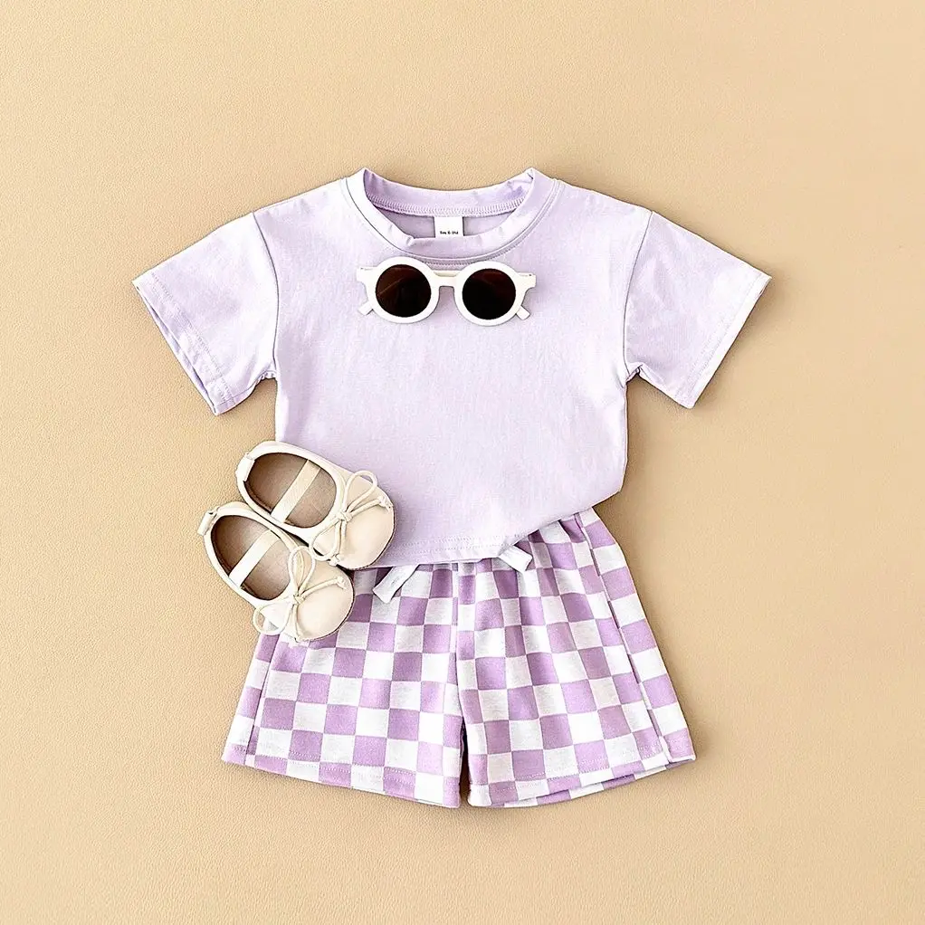 0-3Y Toddler Infant Kid Baby Boy Clothes Sets Solid Color Short Sleeve T-shirt Tops Plaid Shorts Newborn Summer Outifts Clothing