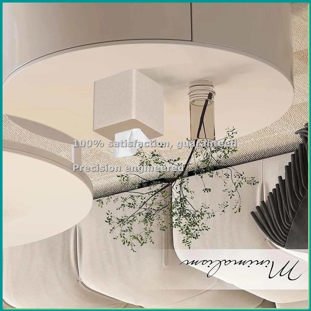 Tissue Box Cover Square PU Leather Tissue Box Holder for Dresser Bathroom Decor Beige-A14I