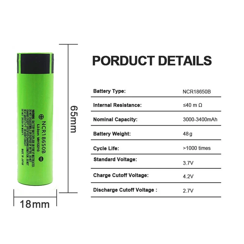 New Original NCR18650B 3.7V 3400 mah 18650 Lithium Rechargeable Battery For Flashlight batteries