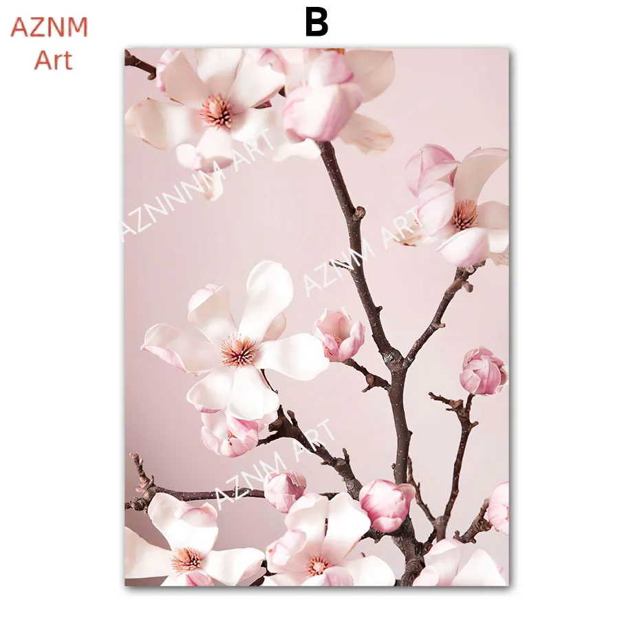 1Pc_6Pcs Pink Ballet Girl Cherry Blossom Rose Peony Flower Canvas Painting Poster And Prints Wall Art For Living Room Home Decor