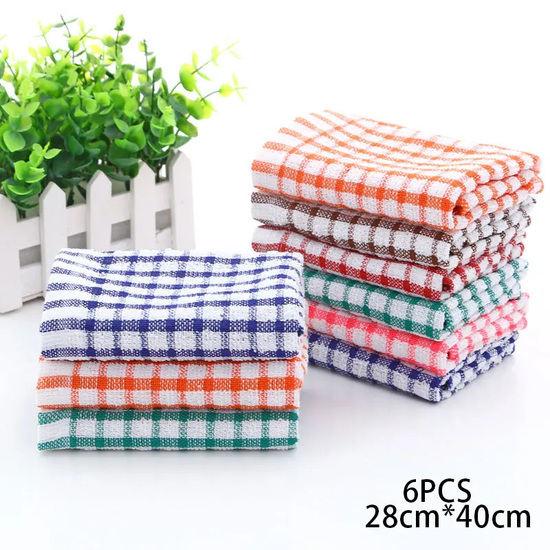 6PCS 28*40cm Cotton Kitchen Towel Absorbent Clean Dish Towels Kichen Cleaning Supplies