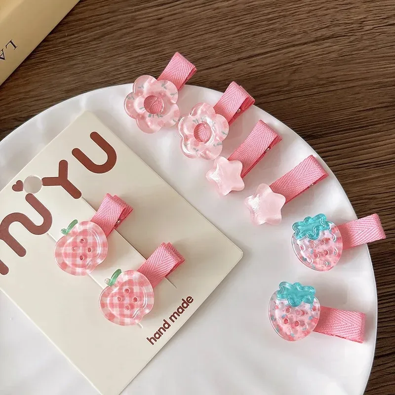 

2pcs Cartoon Strawberry Snap Clips Fresh Kids Hair ClipsPink Clear Cute Small Non-Slip Barrettes for Toddler Girls Baby