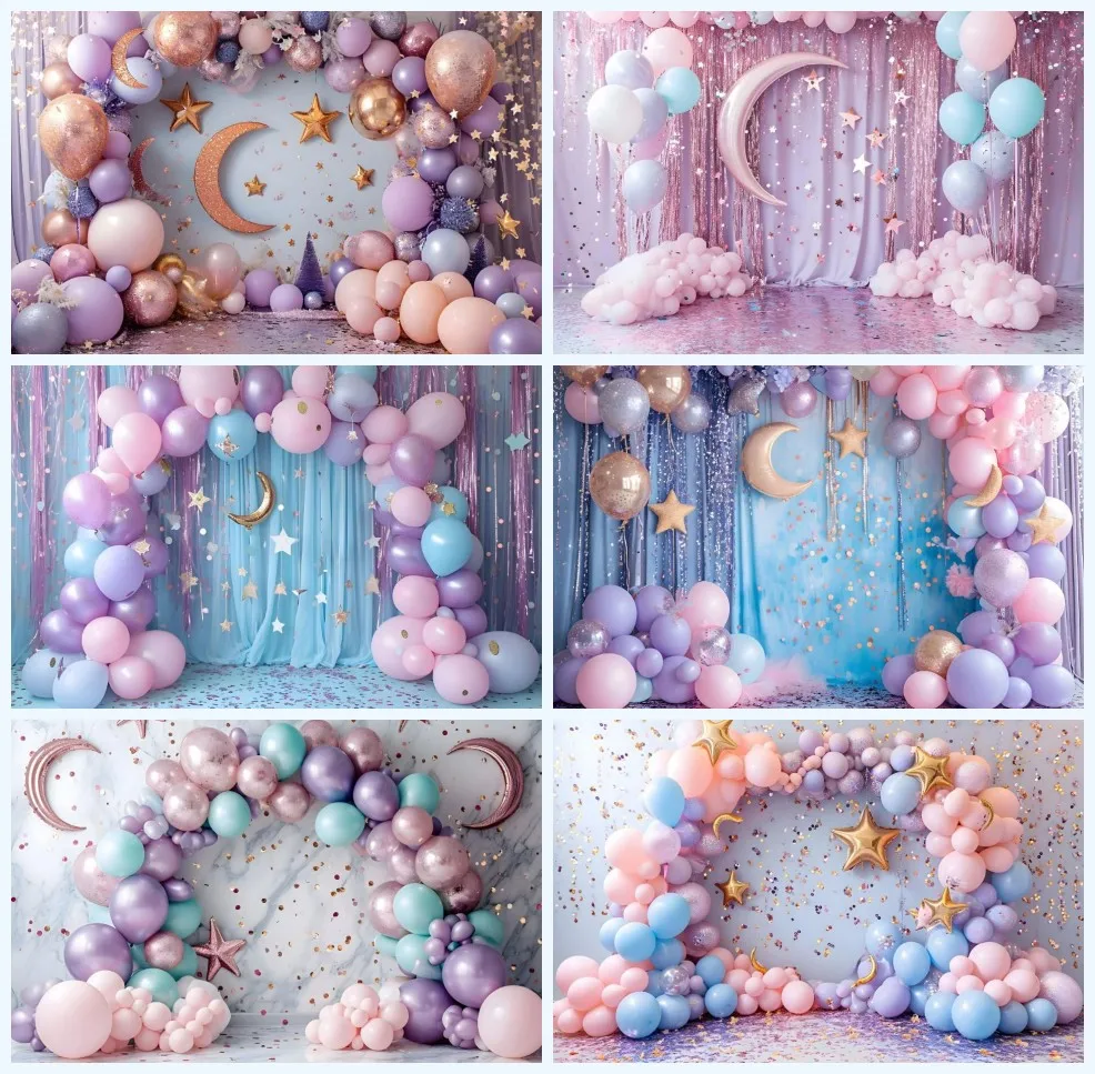 Avezano Cake Smash Backdrops Lilac Moon Balloons Arch Girl Birthday Party Decor Portrait Photography Background Photo Studio