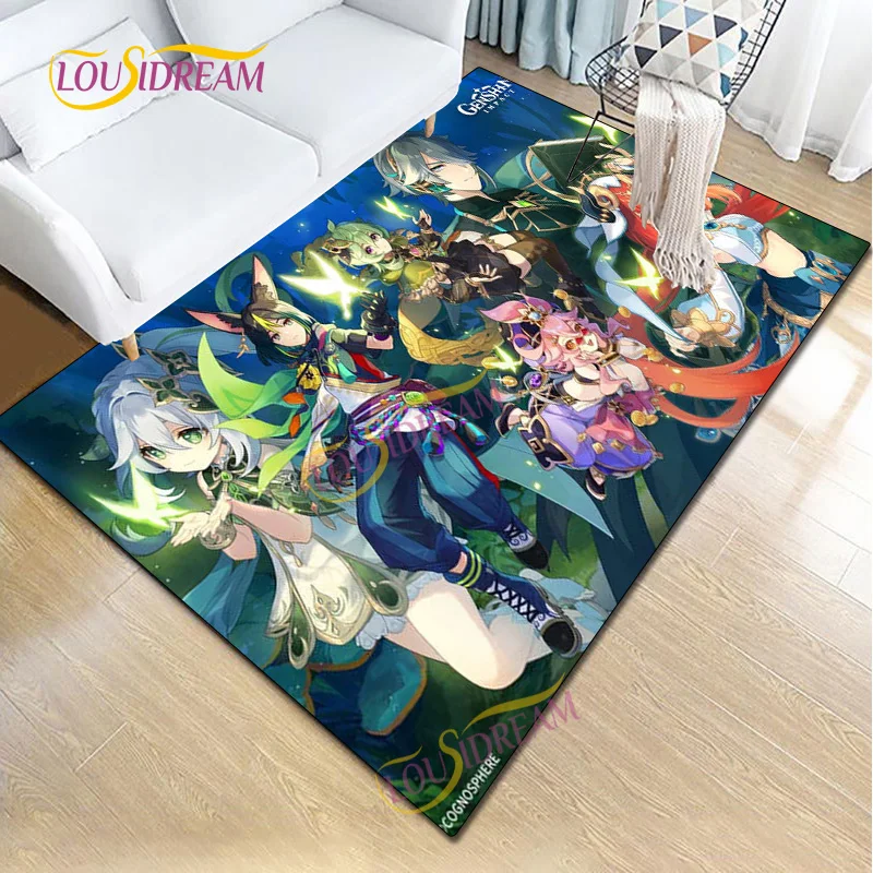 

Genshin Impact Game rug multiple elements Cartoon character Home Decorative carpet Office chair area Plush wood floor mat