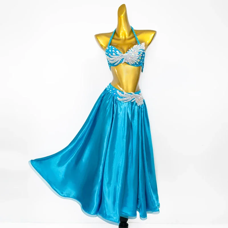 Children Belly Dance Costumes Child Ballroom Dance Performance clothes Rhinestones Bra+Skirt 2pcs Girls Dance Suit On The Stage