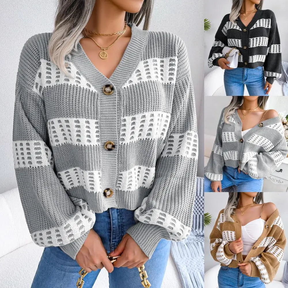 

Осень-зима Дизайн Фонарь Све Открытый Кардиган Свитер Верхняя одежда Цвет Blo Независимая станция Трансграничная женская мода