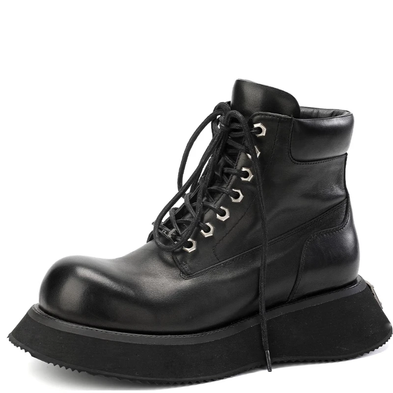 

British Retro High Top Shoes for Men's Genuine Leather Hand-sewn Big Head Height Increasing Shoes High-end Casual Tooling Shoes