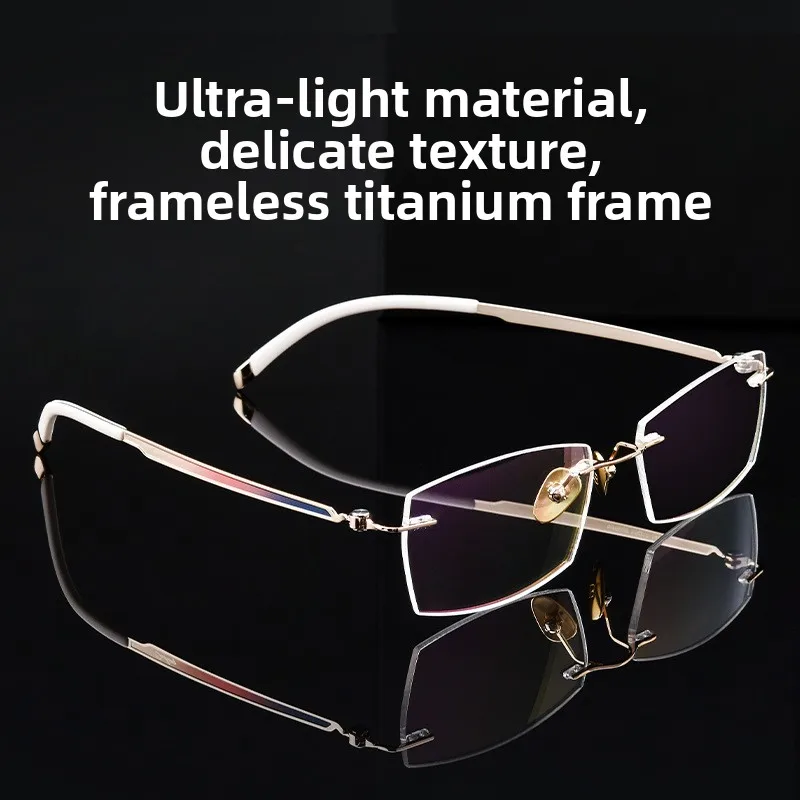 

Pure Titanium Glasses Myopia Ultra-light Business Frameless Glasses Frame Multi-color Engraved Luxury Anti-blue Glasses Frame