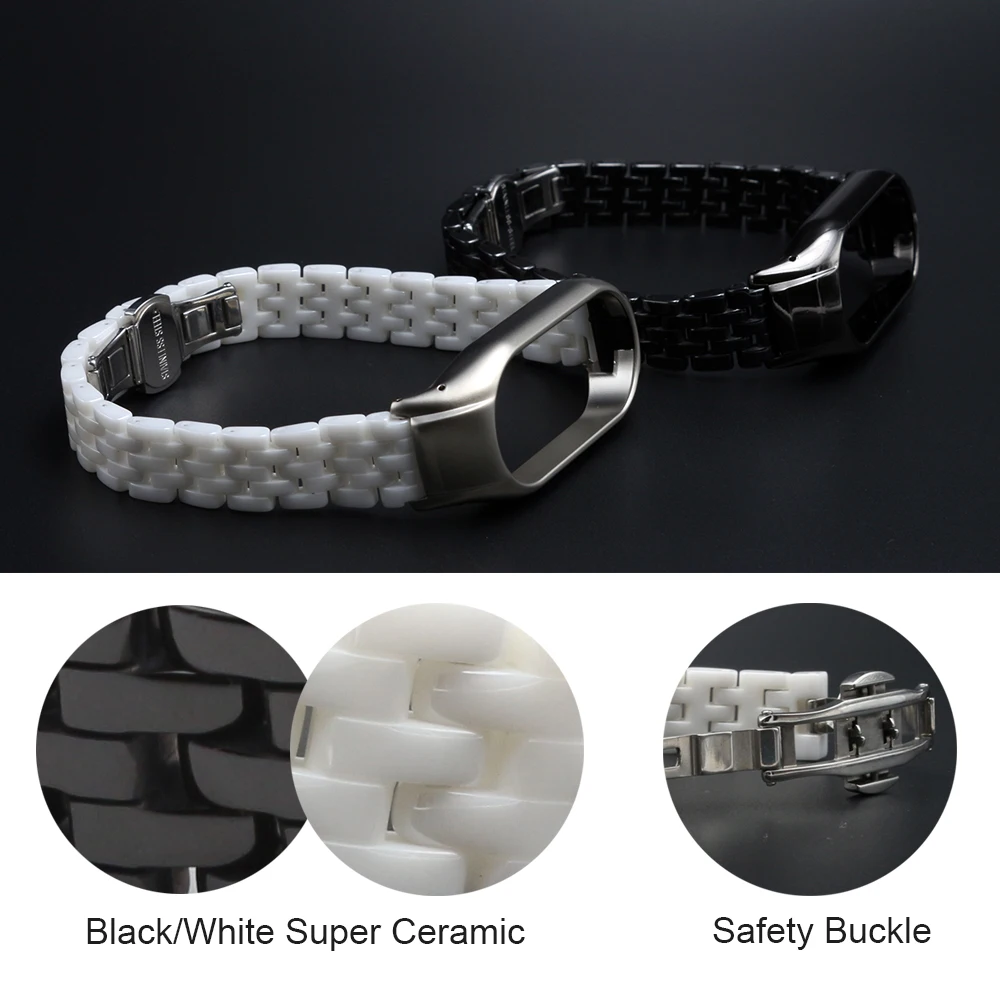 Ceramic Wristband for Mi Band 4 5 6 7 8 Bracelet Xiaomi Watch Wristband with Stainless Steel Metal Frame Accessories Men Women